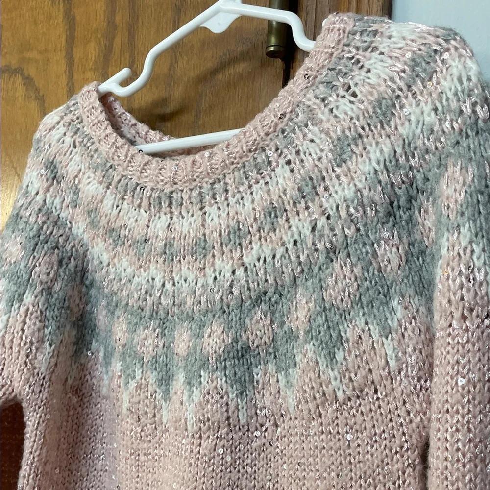 OshKosh B'gosh UGc Girls Size 8 pink Gray Crew Neck Sweater fair isle